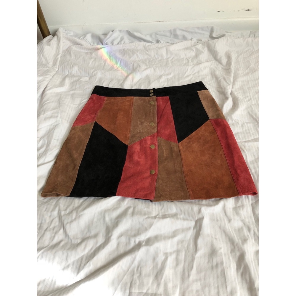 Color block suede skirt