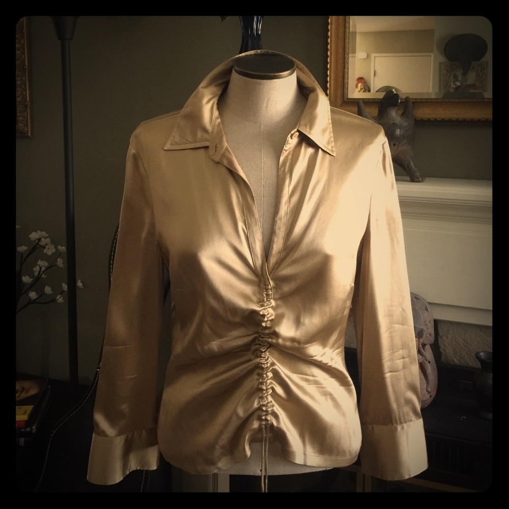 BCBG  Maxazria gold silk stretch blouse