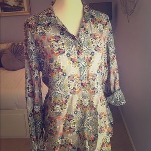 J. Crew Blue Autumn Blooms Popover Shirt