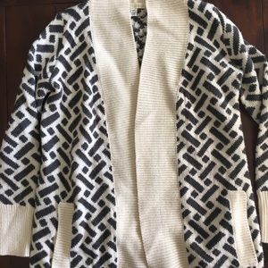 Thick ivory and gray open front cardigan