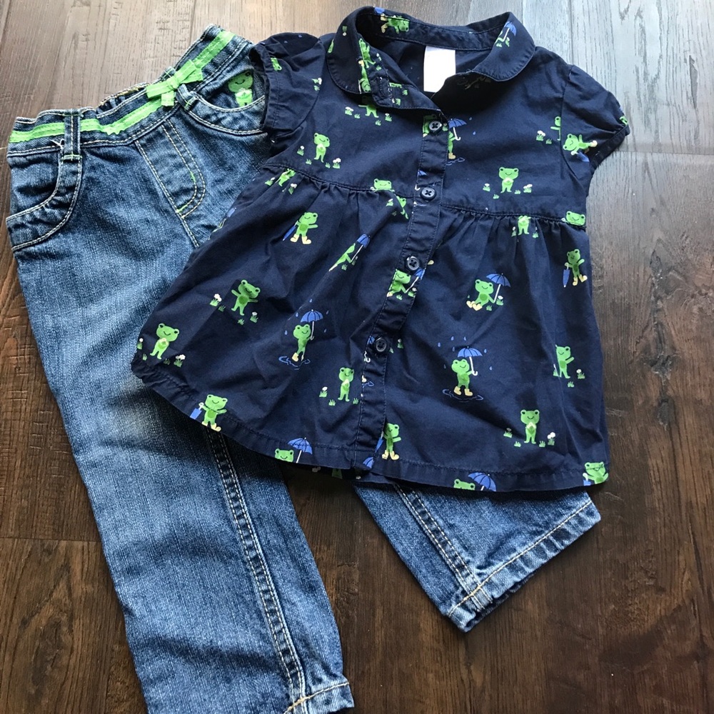 Girl's Gymboree 12-18 Months Frog Jeans & Shirt 🐸