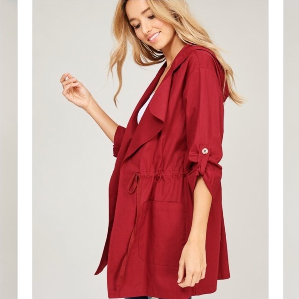 Woven Hoodie Light Jacket- BURGUNDY - Picture 5 of 5