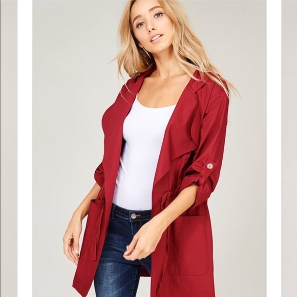 Woven Hoodie Light Jacket- BURGUNDY - Picture 4 of 5