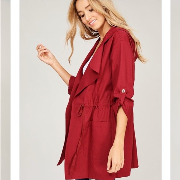 Woven Hoodie Light Jacket- BURGUNDY - Picture 5 of 5