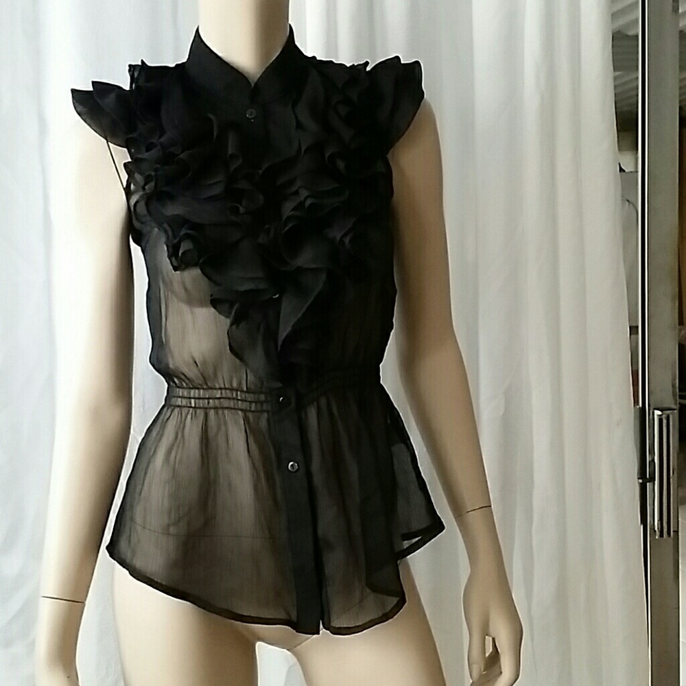 BIZZ Ruffle Black Sheer Top Blouse