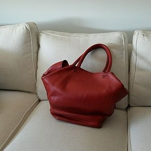Red leather satchel