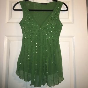 Emerald green sequin dress top