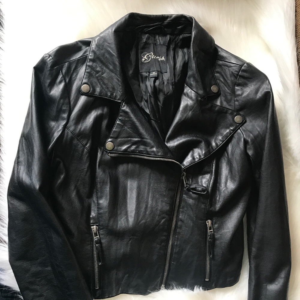 Guess Asymmetrical Moto Leather Jacket