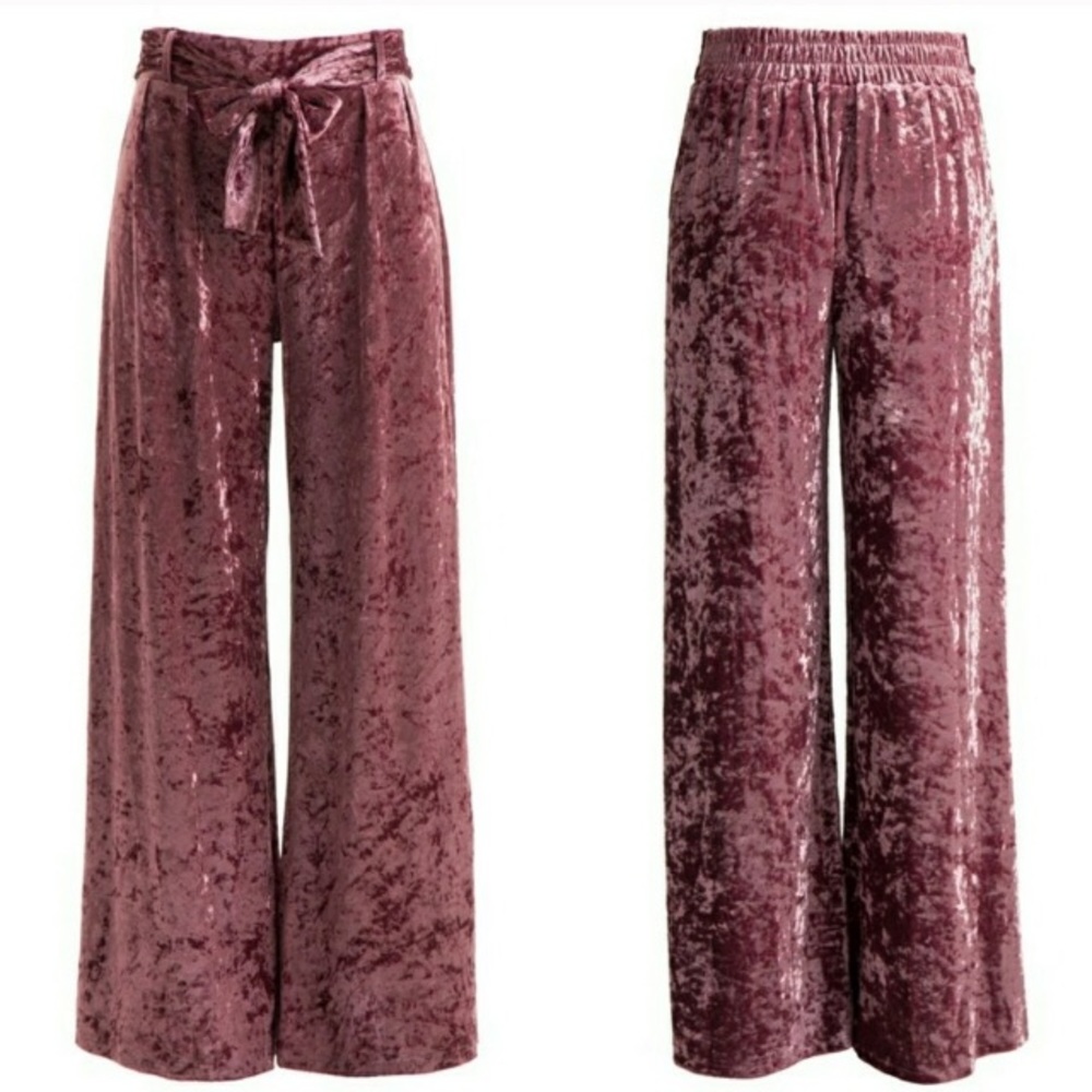 LAST ONE SIZE S Crushed Velvet Wide Leg Pants - Picture 1 of 1