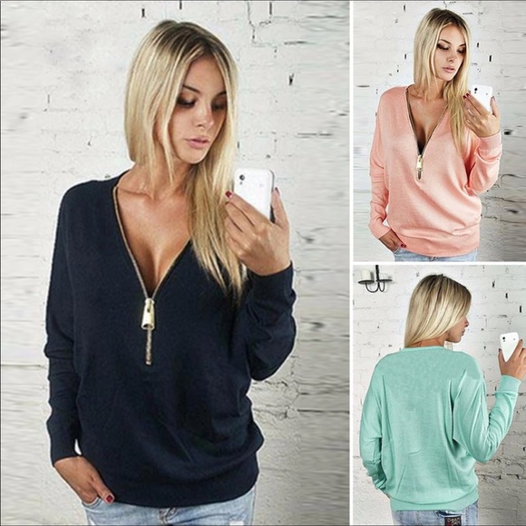 Long sleeve zipper top black ladies top - Picture 3 of 4