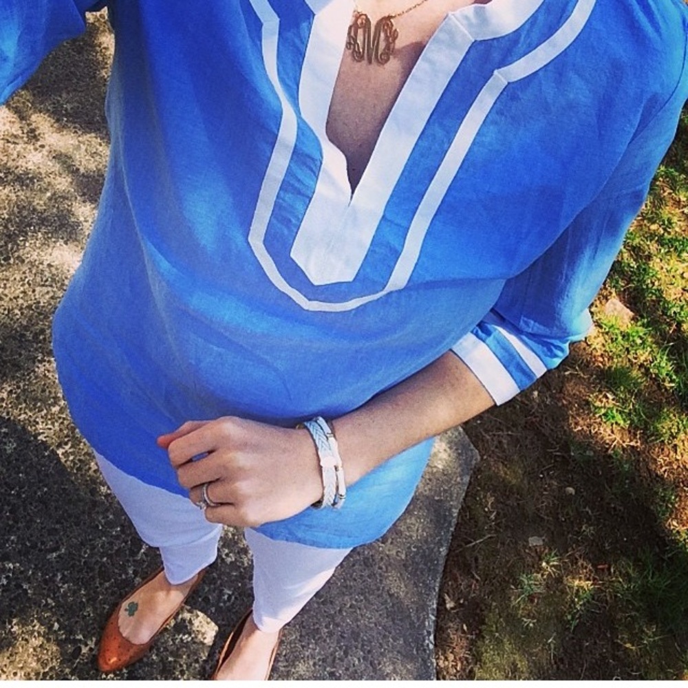 JCrew Blue and White Tunic