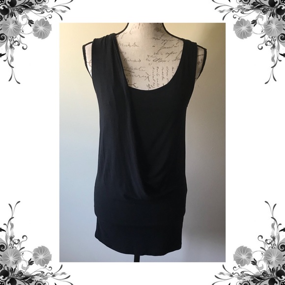 Vince Tops - {Vince} Black Modal Draped Front Long Tank