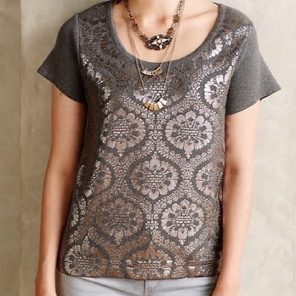 Anthropologie Moth metallic jacquard sweater tee