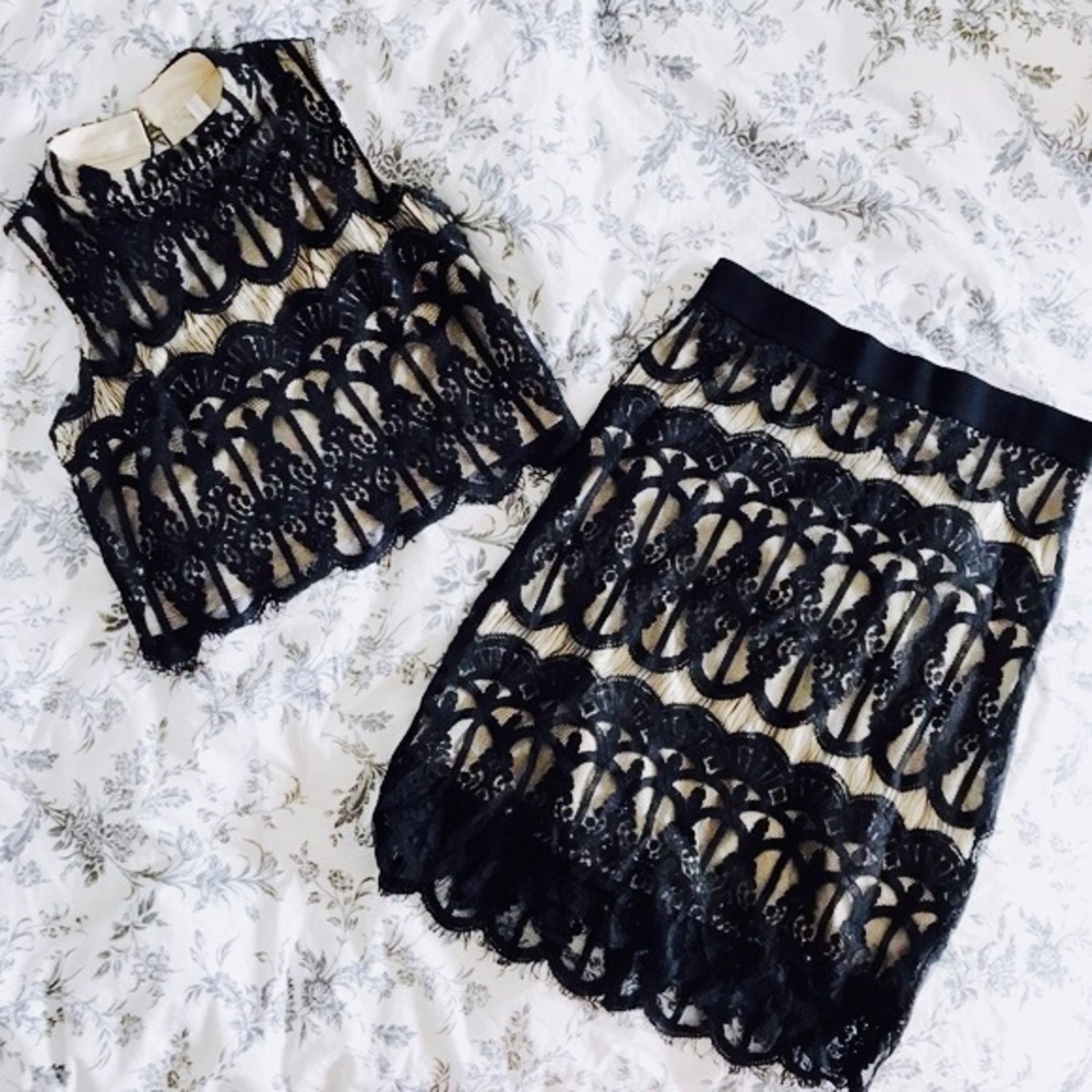 NEW Black Lace Two Piece Dress