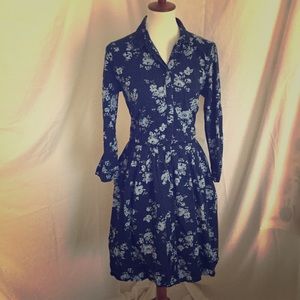 Navy chambray floral denim dress