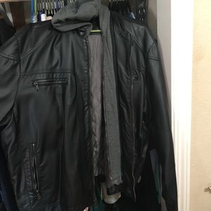 Calvin Klein fo-leather jacket with hood. XXL
