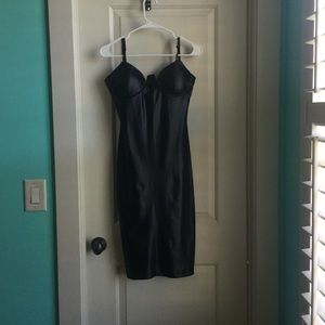 Black latex mid length dress