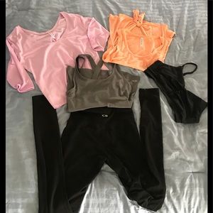 Fabletics tops (2); Champion tight & tank; F21 bra Fabletics tops (2); Champion tight & tank; F21 bra