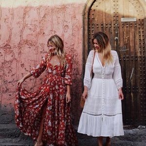 White Boho Vintg Look Gauze Button Midi/Maxi Dress