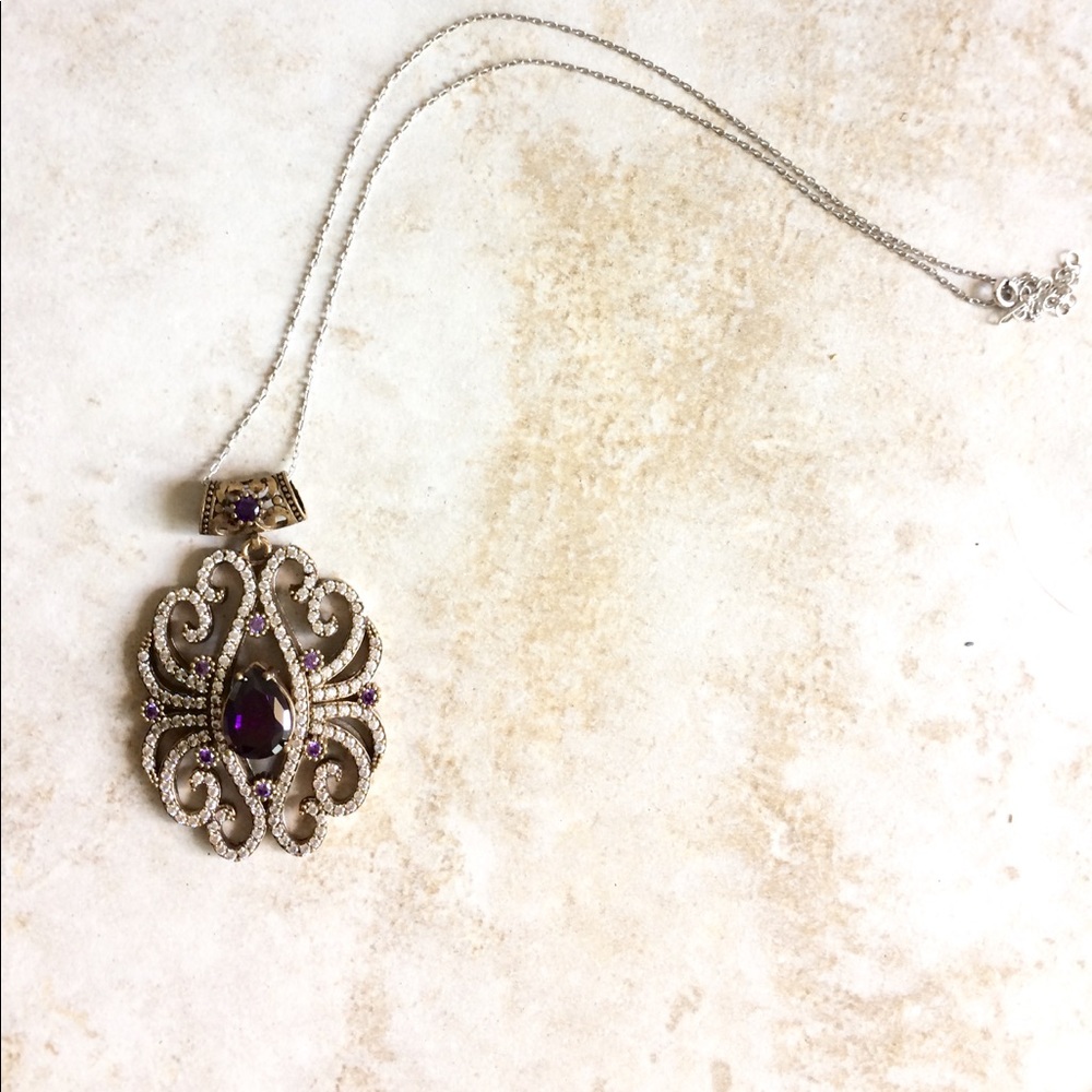 Silver 925, Bronze Created stones Necklace.