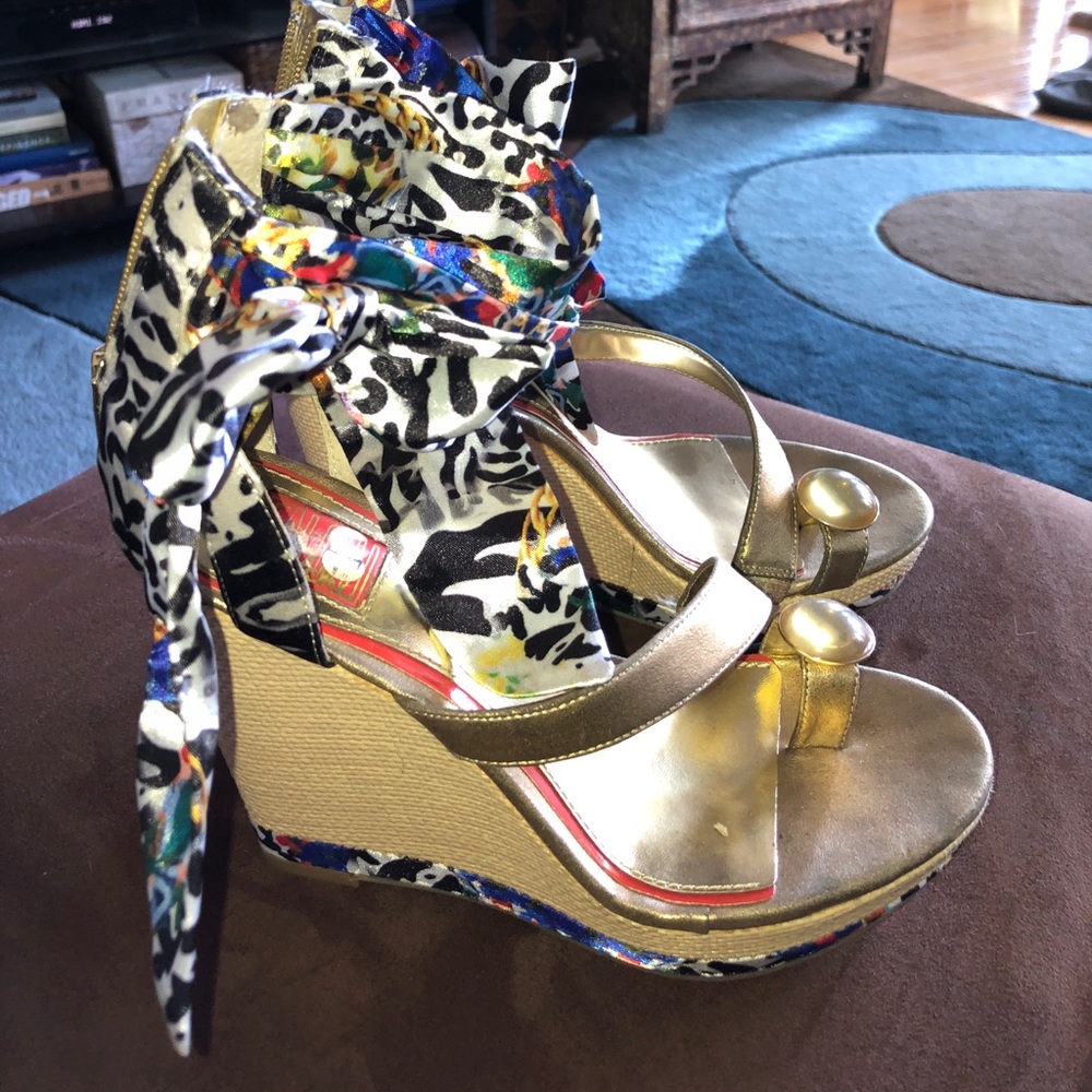 Leopard and floral platform heels