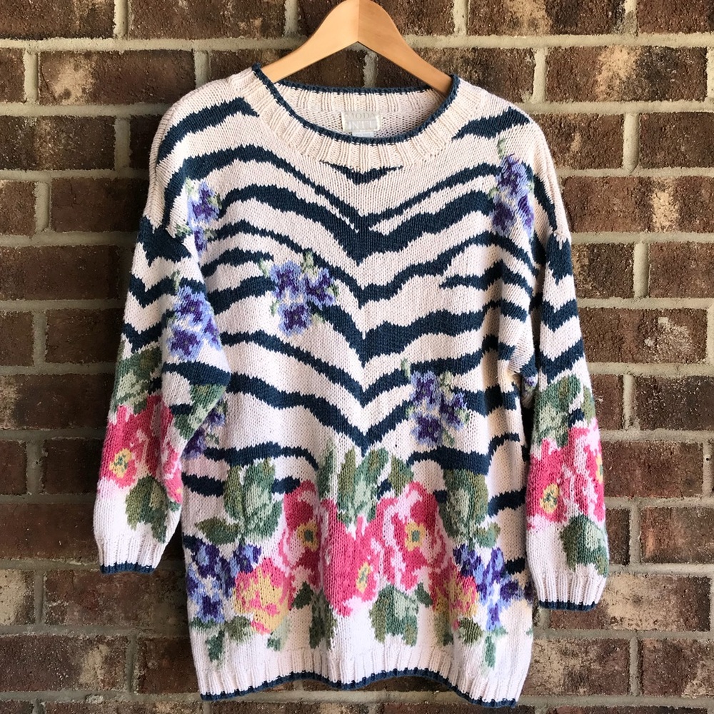 Vintage Floral and Zebra Patterned Sweater