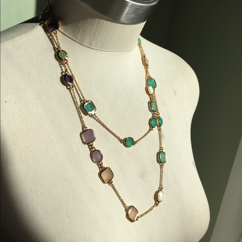 KATE SPADE long gold gem necklace