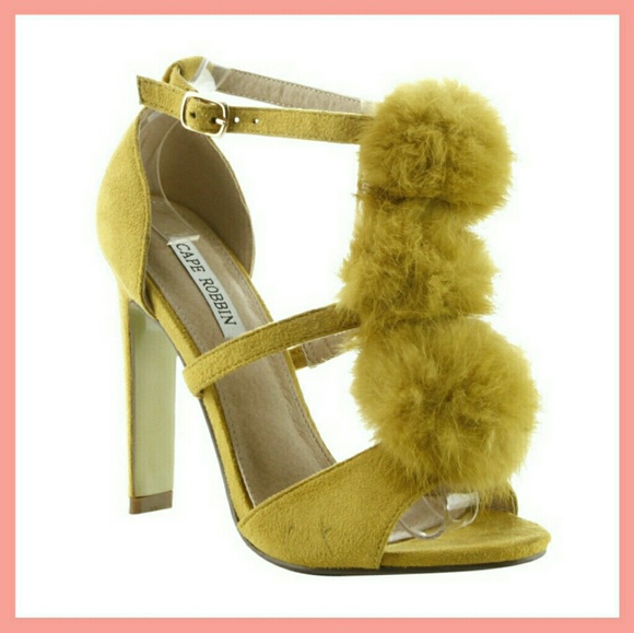 Cape Robbin Shoes - ⬇$45 NWB Cape Robbin Salia Mustard PomPom Heels