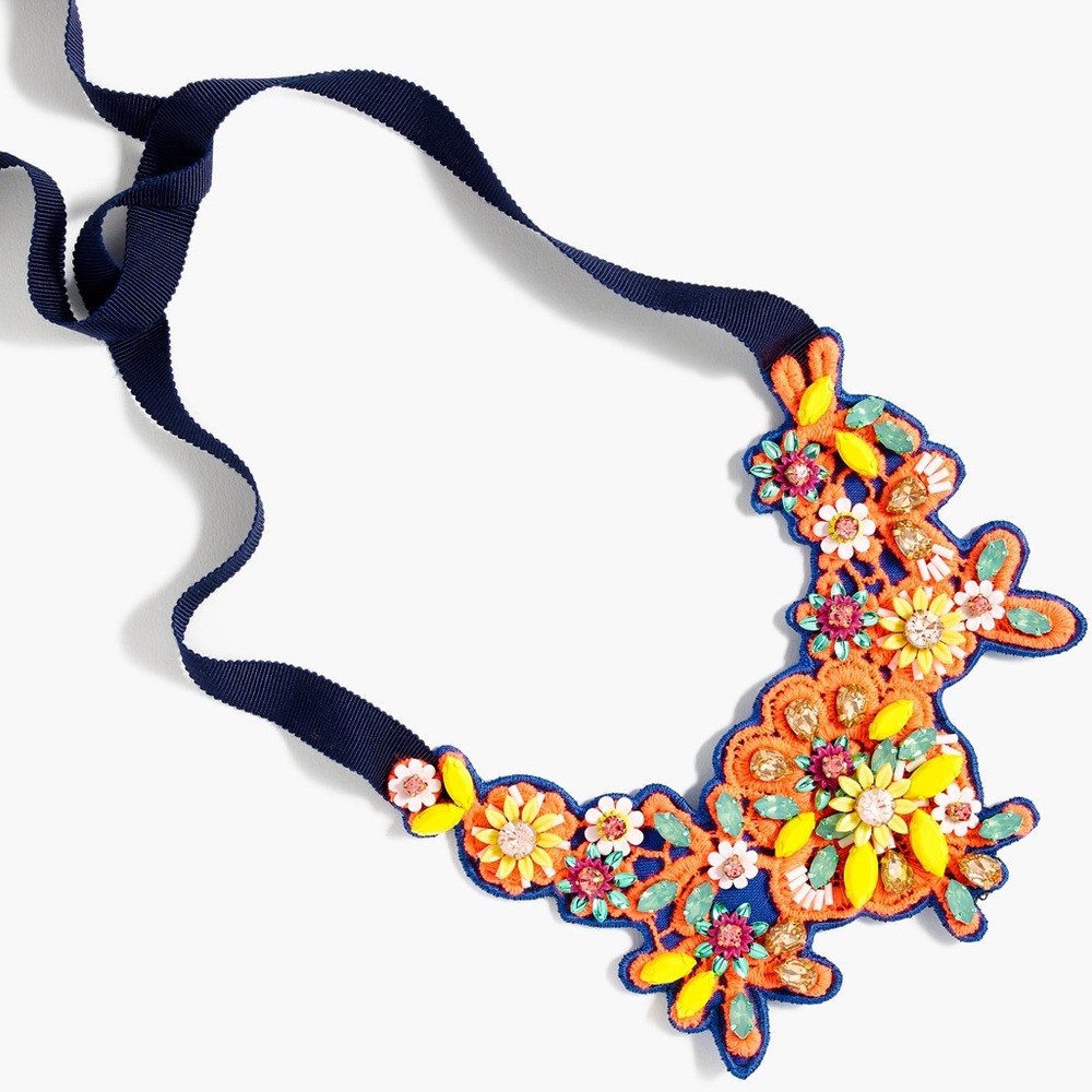 J. Crew Embroidered Crystal Bib Necklace