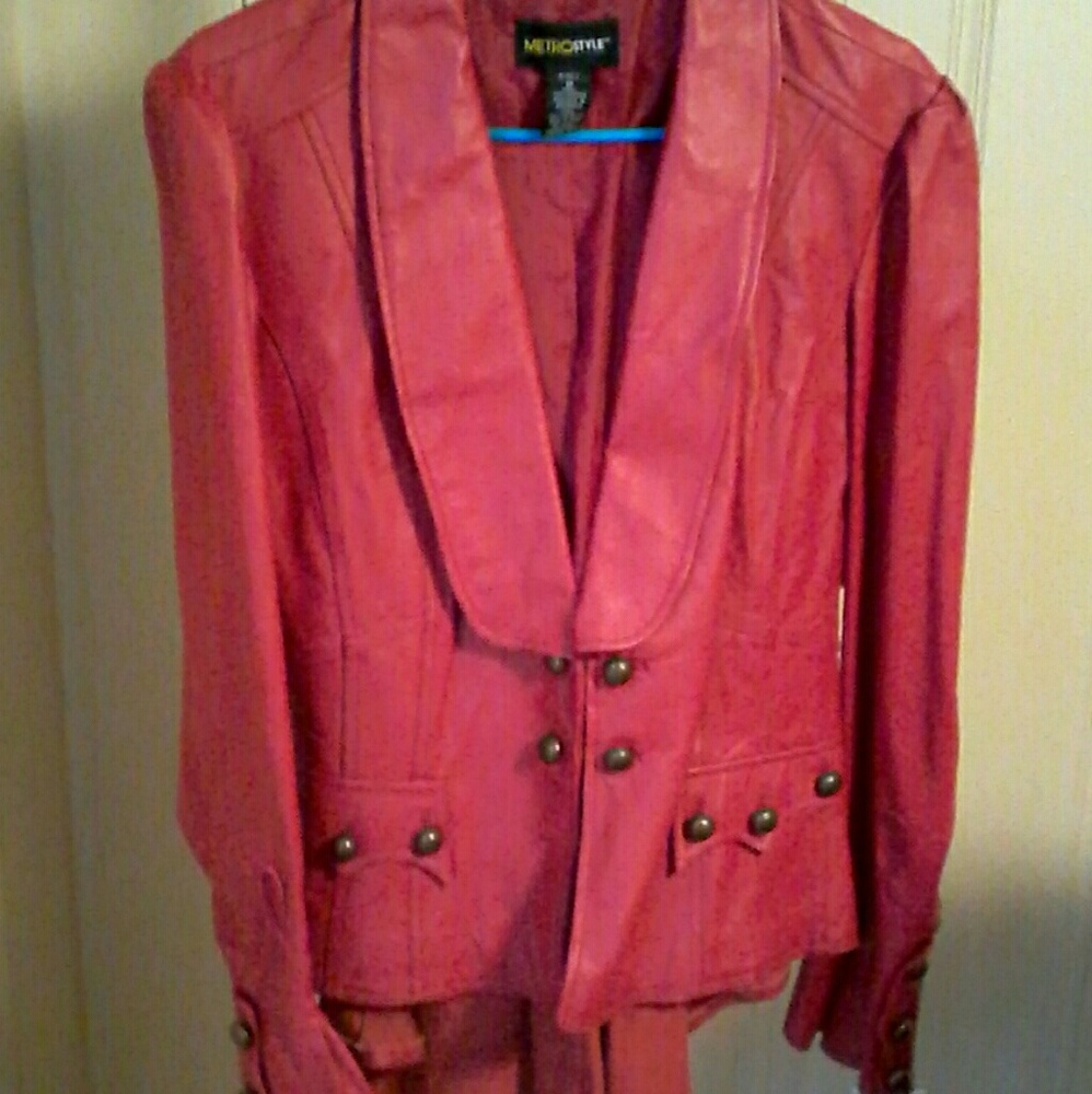 Vintage 80's METROSTYLE  Red Leather Jacket  Sz 18