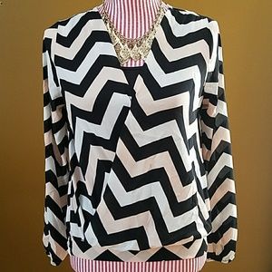 Black, White, and Blush Chevron Wrap Blouse Black, White, and Blush Chevron Wrap Blouse