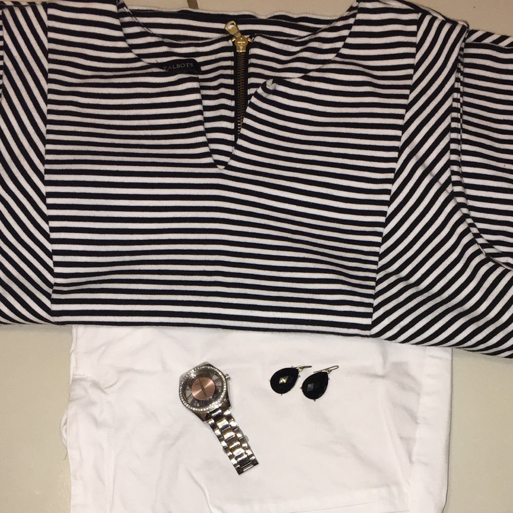 Talbots Striped Top w/ Gold Zipper