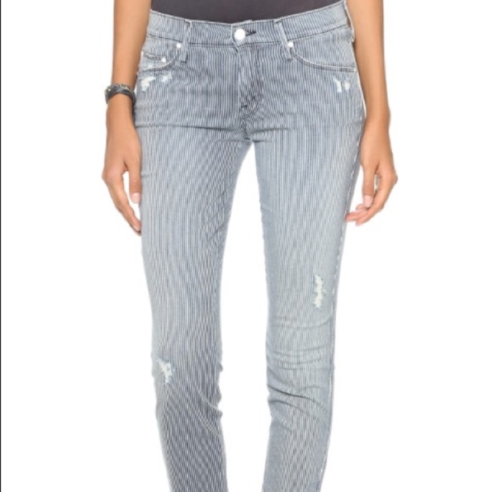 Blue and white pin stripped Mother jeans