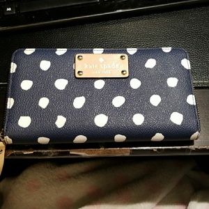 Kate spade wallet, navy blue with white polka dots