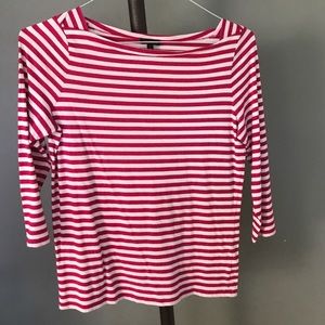 Talbots pink & white striped 3/4 sleeve top