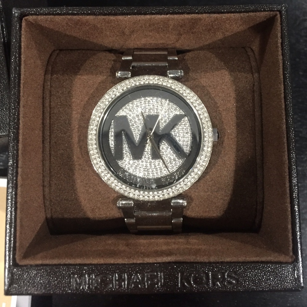 Michael Kors Silver Crystal Pave Logo