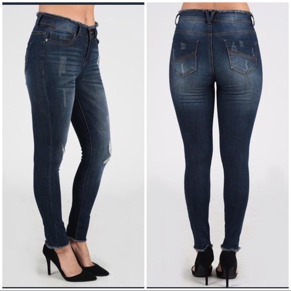 Nine Planet Denim - Nine Planet Frayed Waist/Hem Skinny Denim Jeans Nine Planet Denim - Nine Planet Frayed Waist/Hem Skinny Denim Jeans