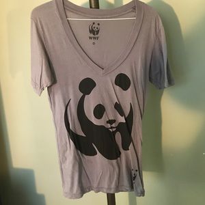 WWF Panda v-neck Tee. Black and grey