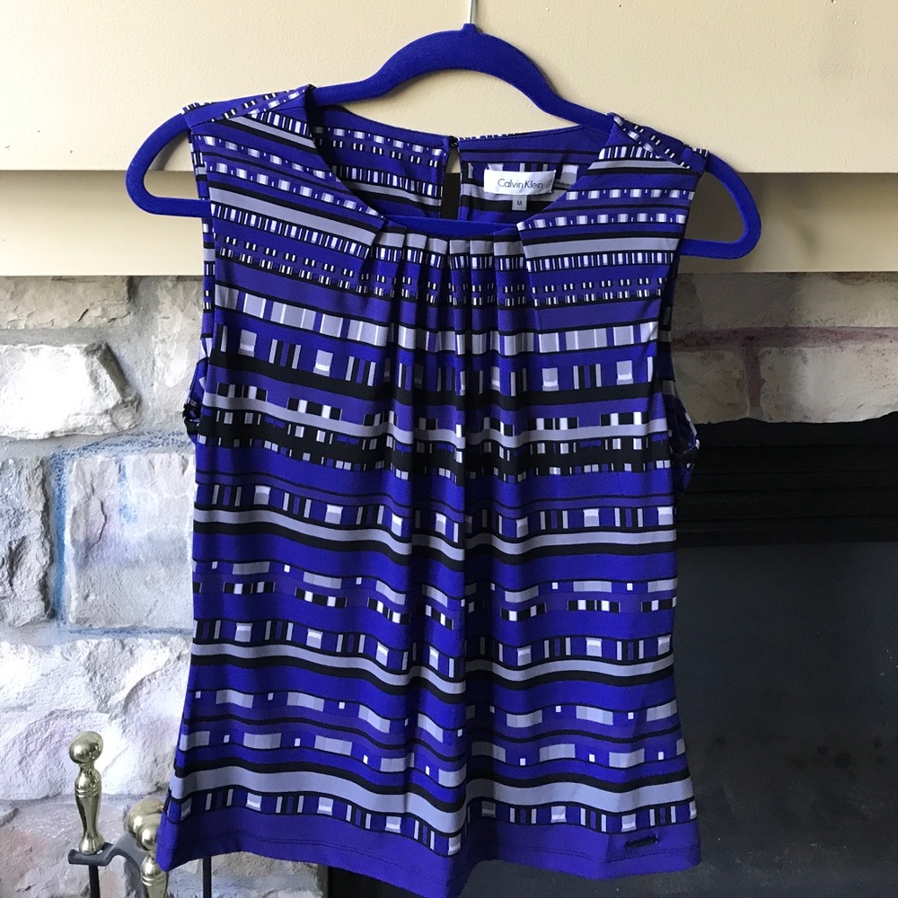 Purple/black/silver sleeveless blouse