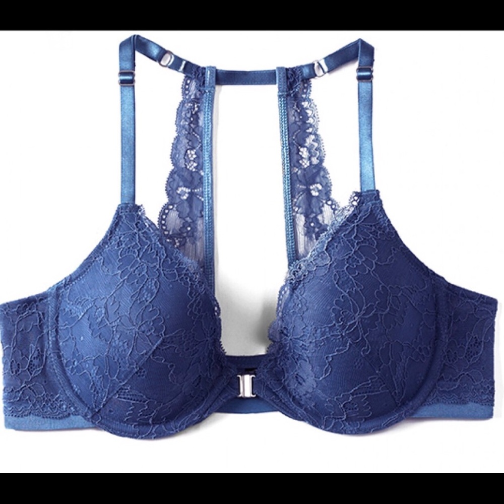 Blue Plunge Lace Bra