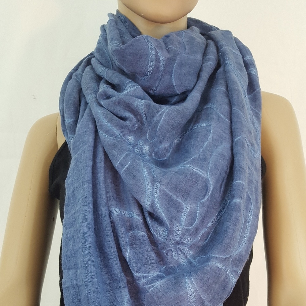 Embroidery cotton blend blanket scarf.