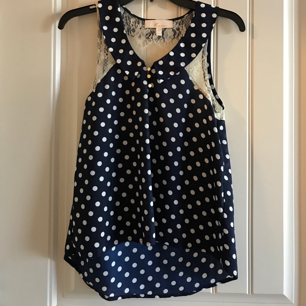 Navy polka dot/lace tank