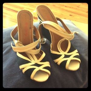 Size 7 1/2-8 black fabric Miss Sixty wedges