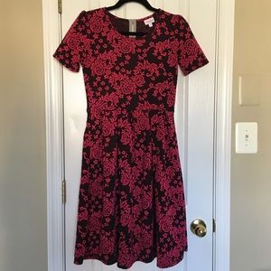 Black and Dark Pink Rose LuLaRoe Amelia Dress
