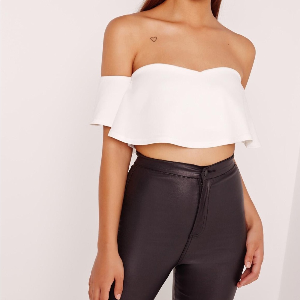 NWT White Bardot Crop Top