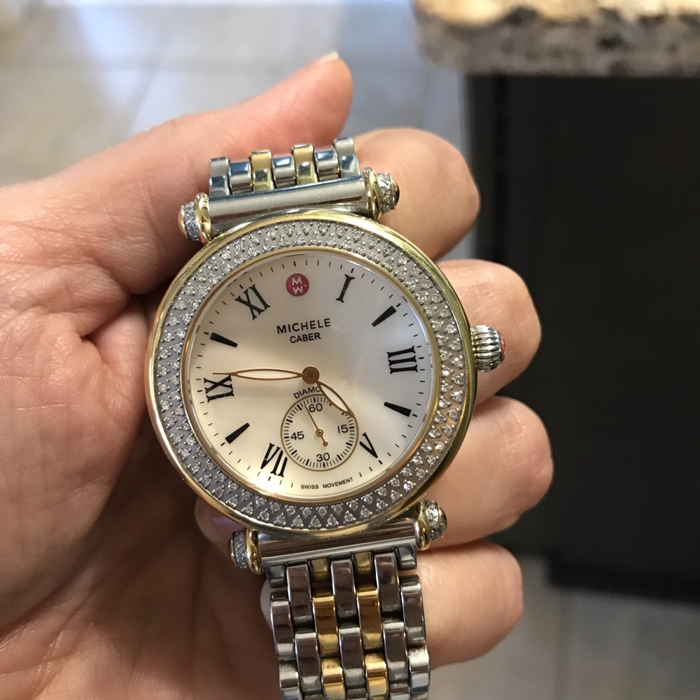 ⬇️Authentic Michele Caber two toned diamond watch