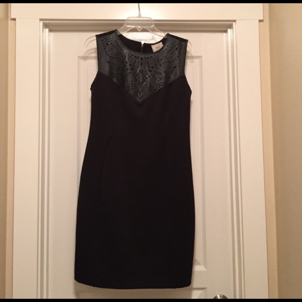 Little Black Dress with Leather Neck Detail