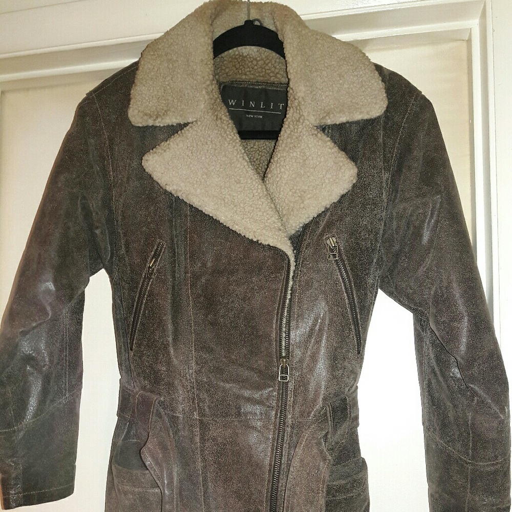 **DONATED**Brown Leather Jacket, XS