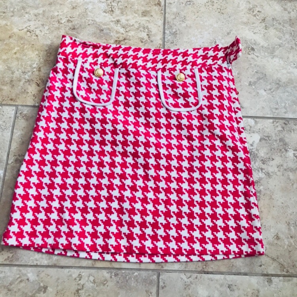 Pink white skirt Talbots kids gold buttons size 14