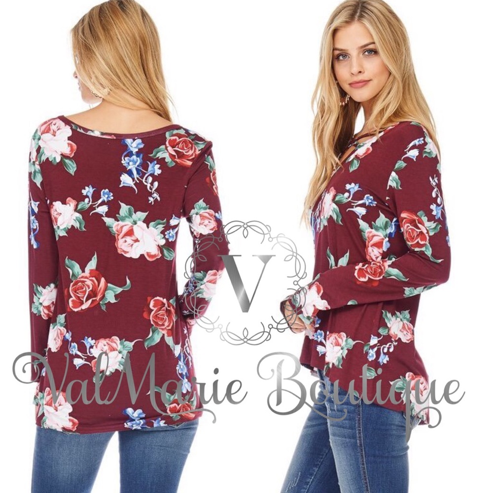 Burgundy floral top - Picture 2 of 2